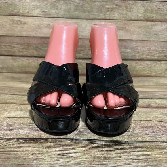 Prada Black Patent Leather Platform Wedge Sandals - Picture 5 of 9